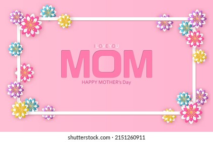 Mother's day card background with paper cut follower of Vector