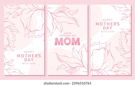 Mother's Day card, banner, poster, label, template or cover with flowers frame in pastel colors. Spring summer floral design. Vector illustration