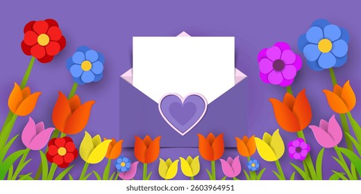 Mother's Day card, banner, poster, flyer, with colorful daisy flowers and love latter. design can be used for spring, summer and valentine's day or invitation card.