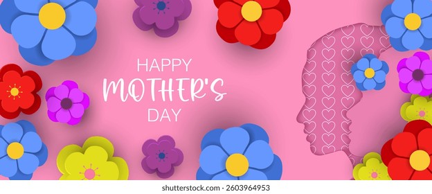 Mother's Day card, banner, poster, flyer, with colorful daisy flowers and love latter. design can be used for spring, summer and valentine's day or invitation card.