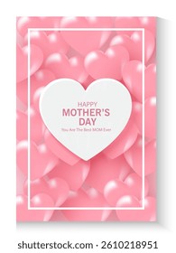 Mother's Day card, banner, poster, flyer, label or cover with pink hearts, loves, can be used for Valentine's day, holiday templates, Womens Day, birthday, cosmetic products, Easter decor, web, ads.