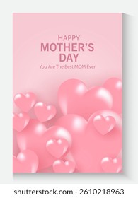 Mother's Day card, banner, poster, flyer, label or cover with pink hearts, loves, can be used for Valentine's day, holiday templates, Womens Day, birthday, cosmetic products, Easter decor, web, ads.