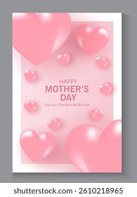 Mother's Day card, banner, poster, flyer, label or cover with pink hearts, loves, can be used for Valentine's day, holiday templates, Womens Day, birthday, cosmetic products, Easter decor, web, ads.