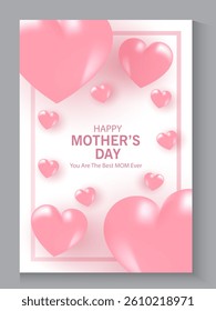 Mother's Day card, banner, poster, flyer, label or cover with pink hearts, loves, can be used for Valentine's day, holiday templates, Womens Day, birthday, cosmetic products, Easter decor, web, ads.
