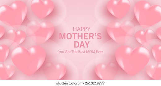 Mother's Day card, banner, poster, flyer, label or cover with pink hearts, loves, can be used for Valentine's day, holiday templates, Womens Day, birthday, cosmetic products, Easter decor, web, ads.