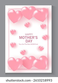 Mother's Day card, banner, poster, flyer, label or cover with pink hearts, loves, can be used for Valentine's day, holiday templates, Womens Day, birthday, cosmetic products, Easter decor, web, ads.