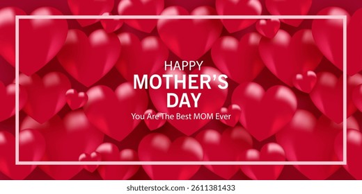 Mother's Day card, banner, poster, flyer, label or cover with red hearts, loves, can be used for Valentine's day, holiday templates, Womens Day, birthday, cosmetic products, Easter decor, web, ads.