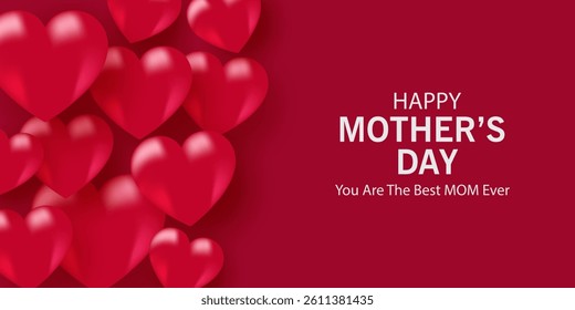 Mother's Day card, banner, poster, flyer, label or cover with red hearts, loves, can be used for Valentine's day, holiday templates, Womens Day, birthday, cosmetic products, Easter decor, web, ads.