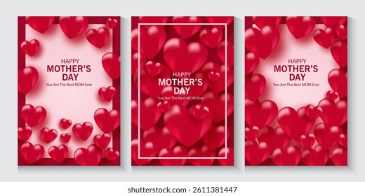 Mother's Day card, banner, poster, flyer, label or cover with red hearts, loves, can be used for Valentine's day, holiday templates, Womens Day, birthday, cosmetic products, Easter decor, web, ads.