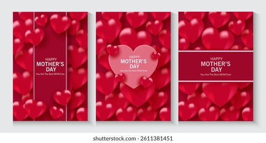 Mother's Day card, banner, poster, flyer, label or cover with red hearts, loves, can be used for Valentine's day, holiday templates, Womens Day, birthday, cosmetic products, Easter decor, web, ads.
