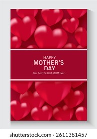 Mother's Day card, banner, poster, flyer, label or cover with red hearts, loves, can be used for Valentine's day, holiday templates, Womens Day, birthday, cosmetic products, Easter decor, web, ads.
