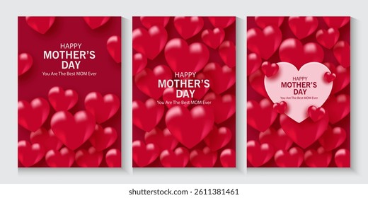 Mother's Day card, banner, poster, flyer, label or cover with red hearts, loves, can be used for Valentine's day, holiday templates, Womens Day, birthday, cosmetic products, Easter decor, web, ads.