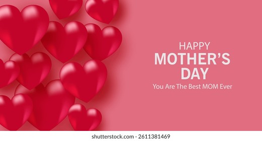 Mother's Day card, banner, poster, flyer, label or cover with red hearts, loves, can be used for Valentine's day, holiday templates, Womens Day, birthday, cosmetic products, Easter decor, web, ads.