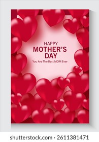 Mother's Day card, banner, poster, flyer, label or cover with red hearts, loves, can be used for Valentine's day, holiday templates, Womens Day, birthday, cosmetic products, Easter decor, web, ads.