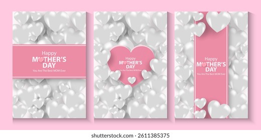 Mother's Day card, banner, poster, flyer, label or cover with white hearts, loves, can be used for Valentine's day, holiday templates, Womens Day, birthday, cosmetic products, Easter decor, web, ads.