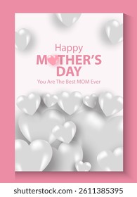 Mother's Day card, banner, poster, flyer, label or cover with white hearts, loves, can be used for Valentine's day, holiday templates, Womens Day, birthday, cosmetic products, Easter decor, web, ads.