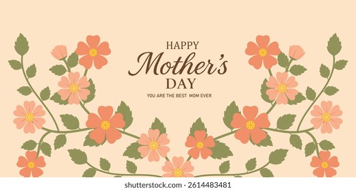 Mother's Day card, banner, poster, flyer, label or cover with wild flowers, Narcissus flower Floral, can be used for Valentine's day, holiday templates, Womens Day, birthday, Easter decor, web, ads.