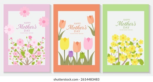 Mother's Day card, banner, poster, flyer, label or cover with wild flowers, Narcissus flower Floral, can be used for Valentine's day, holiday templates, Womens Day, birthday, Easter decor, web, ads.