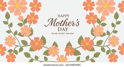 Mother's Day card, banner, poster, flyer, label or cover with wild flowers, Narcissus flower Floral, can be used for Valentine's day, holiday templates, Womens Day, birthday, Easter decor, web, ads.