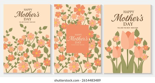 Mother's Day card, banner, poster, flyer, label or cover with wild flowers, Narcissus flower Floral, can be used for Valentine's day, holiday templates, Womens Day, birthday, Easter decor, web, ads.