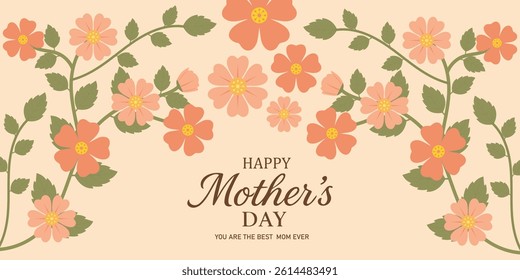 Mother's Day card, banner, poster, flyer, label or cover with wild flowers, Narcissus flower Floral, can be used for Valentine's day, holiday templates, Womens Day, birthday, Easter decor, web, ads.