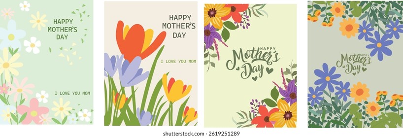 Mother's Day card, banner, poster, flyer, label or cover with wild flowers, Narcissus flower Floral, can be used for Valentine's day, holiday templates, Women's Day, birthday, Easter decor, web, ads.