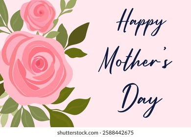 Mother's Day card with beautiful scarlet roses. Spring festive background for greeting card, banner, advertising, promotion, social networks. Vector.