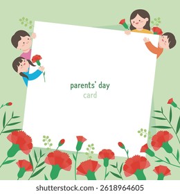 Mother's Day Card with Carnations and Happy Family