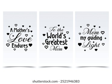 Mother's Day card concept in the flat cartoon design. Posters with touching quotes that celebrate the strength of mothers, love and guidance written in beautiful calligraphy. Vector illustration.