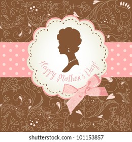 Mother's day card. Cute vintage frames with ladies silhouettes