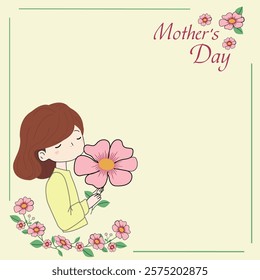 Mother's Day card with daughter holding a flower