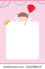 Mother's Day card design with a cute girl holding a carnation flower