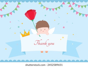 Mother's Day card design featuring a cute boy holding a carnation flower