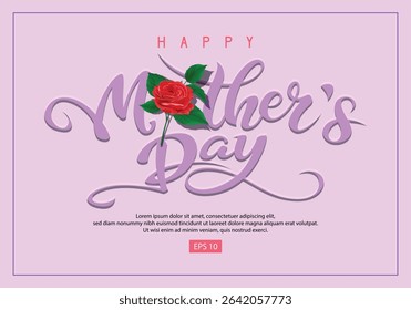 Mother's Day Card Design and vector template with Rose Flower and Calligraphy Art