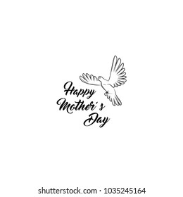 Mothers day card with dove isolated on white background. Greeting card.