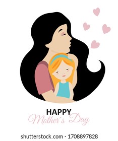 Mothers day card. Embraced mother and daughters. isolated vector