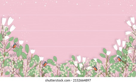 Mother's day card with Eucalyptus branches leaves border on pink wooden background,Vector illustration backdrop watercolor vintage botanical Green leaves design of for wedding, Valentine background