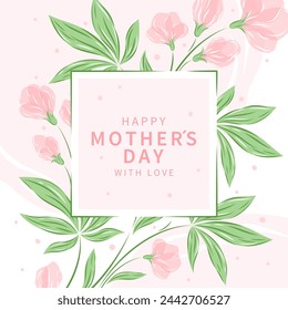 Tarjeta del Día de la Madre con flores en colores pastel y texto. Diseño de ilustración vectorial para banner, póster 