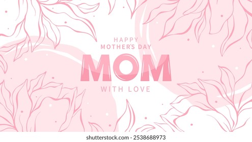 Tarjeta del día de la madre con flores en colores pastel y texto. Diseño de Ilustración vectorial para Anuncio, póster y redes sociales