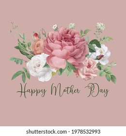 Mother's Day card with flowers, Vector image