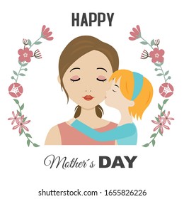 Mothers day card. Girl kisses her mom