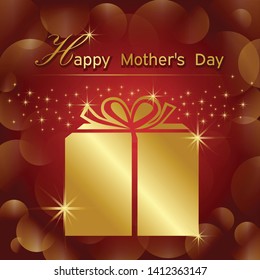 Mother's Day card with golden gift box and red background vector - Vector