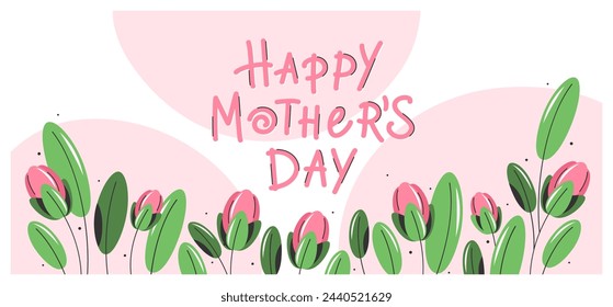 Mother's Day card. Hand drawn lettering. Poster, banner or cover with spring flowers. Vector illustration