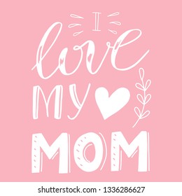 Mothers Day card with hand written lettering quotes, cute words with a bunch of flowers, hearts, drawings. Vector illustration on white background. Design concept banner, postcard, gift tag.