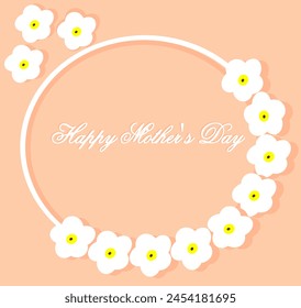 Mother's day card with "Happy Mother's Day" lettering in a round frame with white flowers.