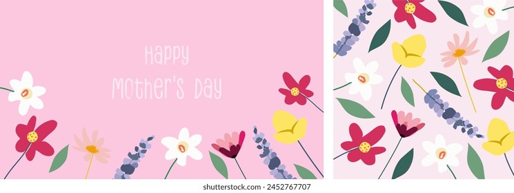 Mother's Day card. Happy Mother's Day vector greeting card with flowers.