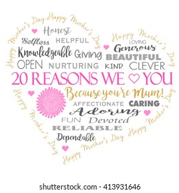 Mother's Day card in a heart shape with gold glitter effect .