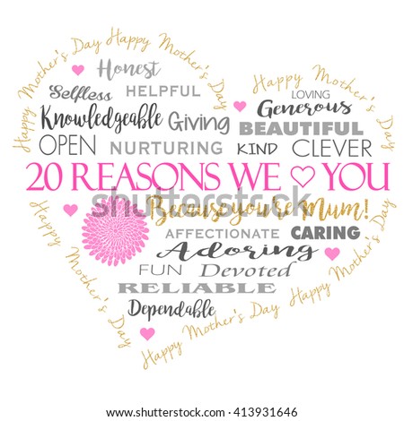 Mother's Day card in a heart shape with gold glitter effect .