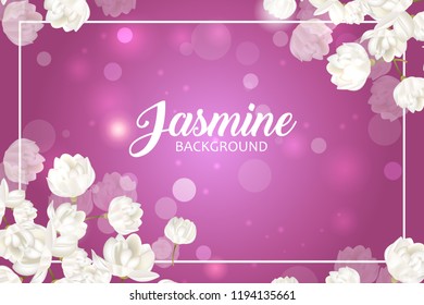 Mother's day card with Jasmine flower on pink background. vector illustration.