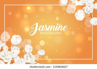 Mother's day card with Jasmine flower on orange background. vector illustration.